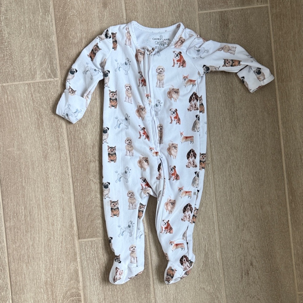 Caden Lane White Puppy Print Zip Footed One-Piece